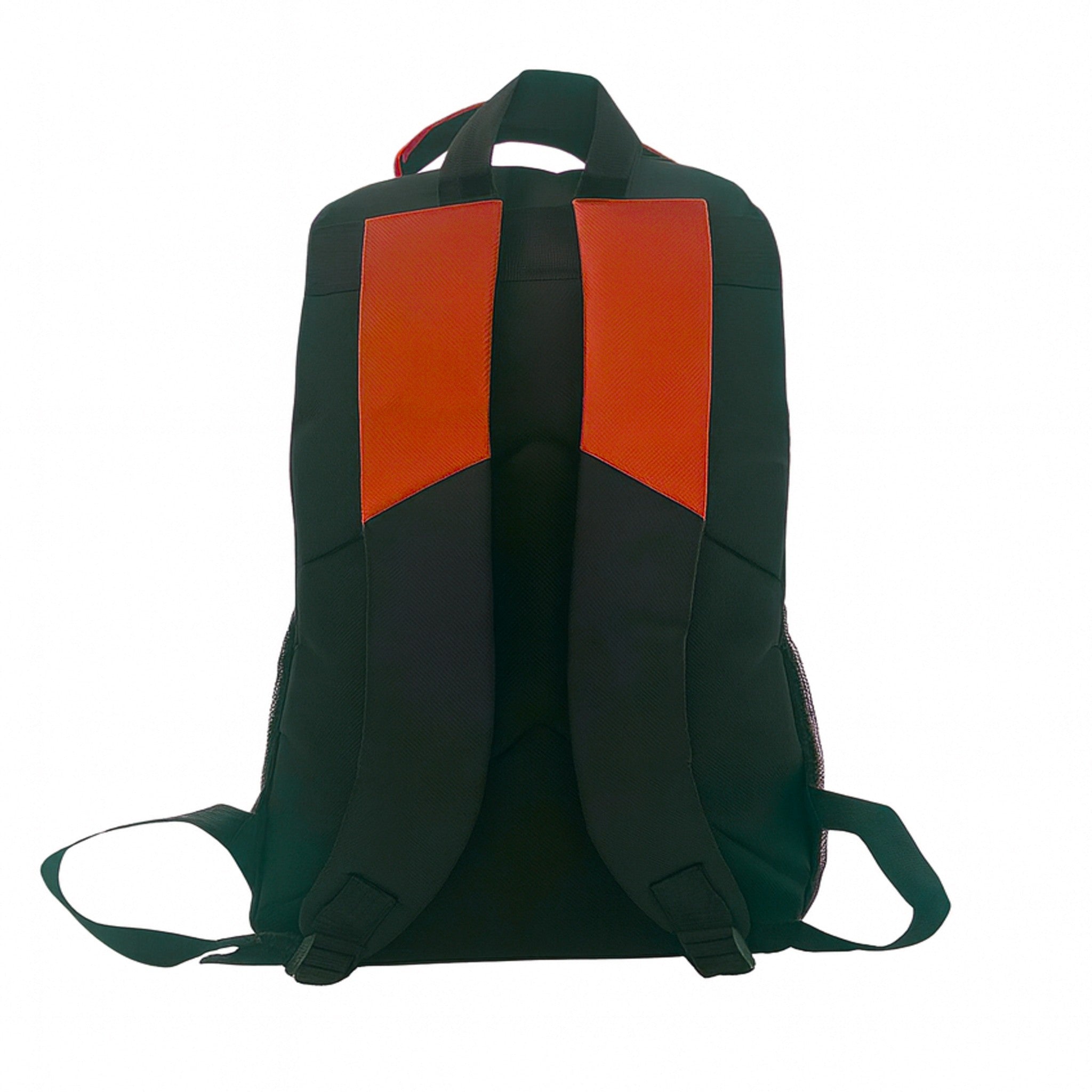 Red and black Challenger dual compartment backpack with white detailing, padded shoulder straps, and side mesh pockets – ideal for school, work, or travel.